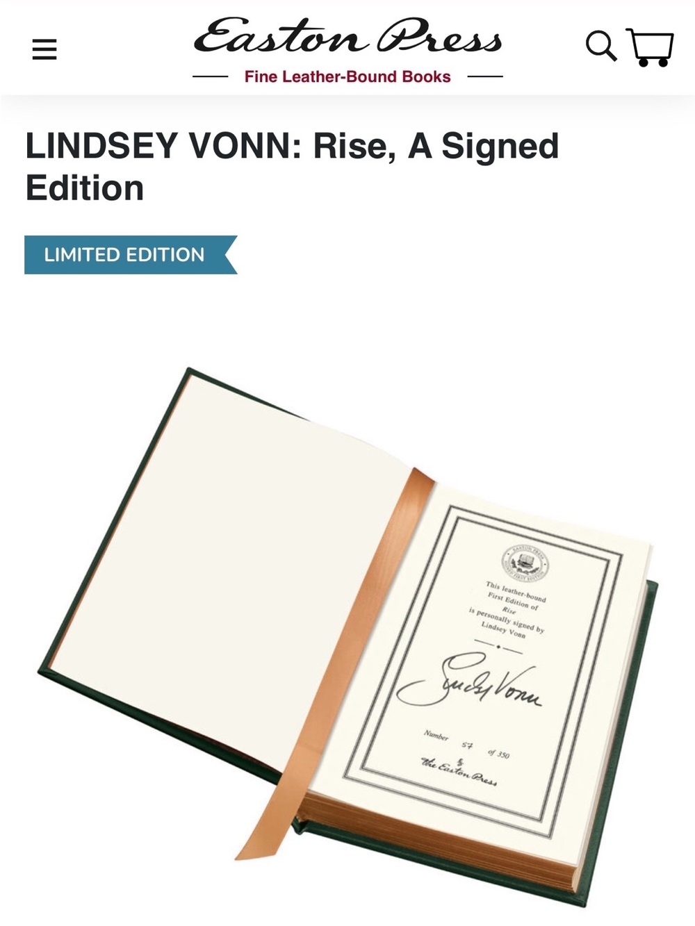Easton Press Lindsey Vonn: Rise - Signed Limited Edition (Green)